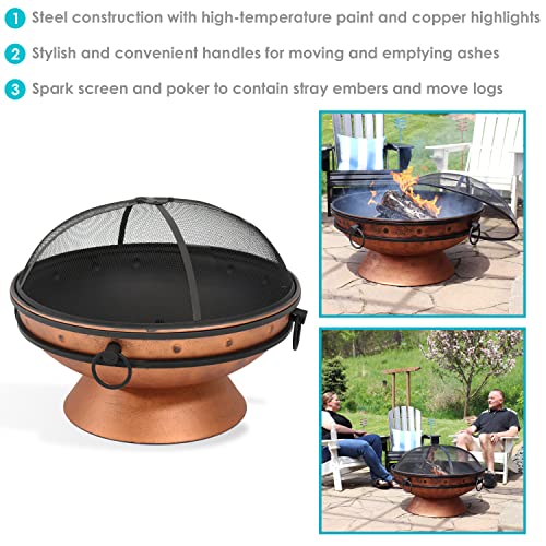 Sunnydaze 30Inch Raised Outdoor Fire Pit Bowl with Handles, Log