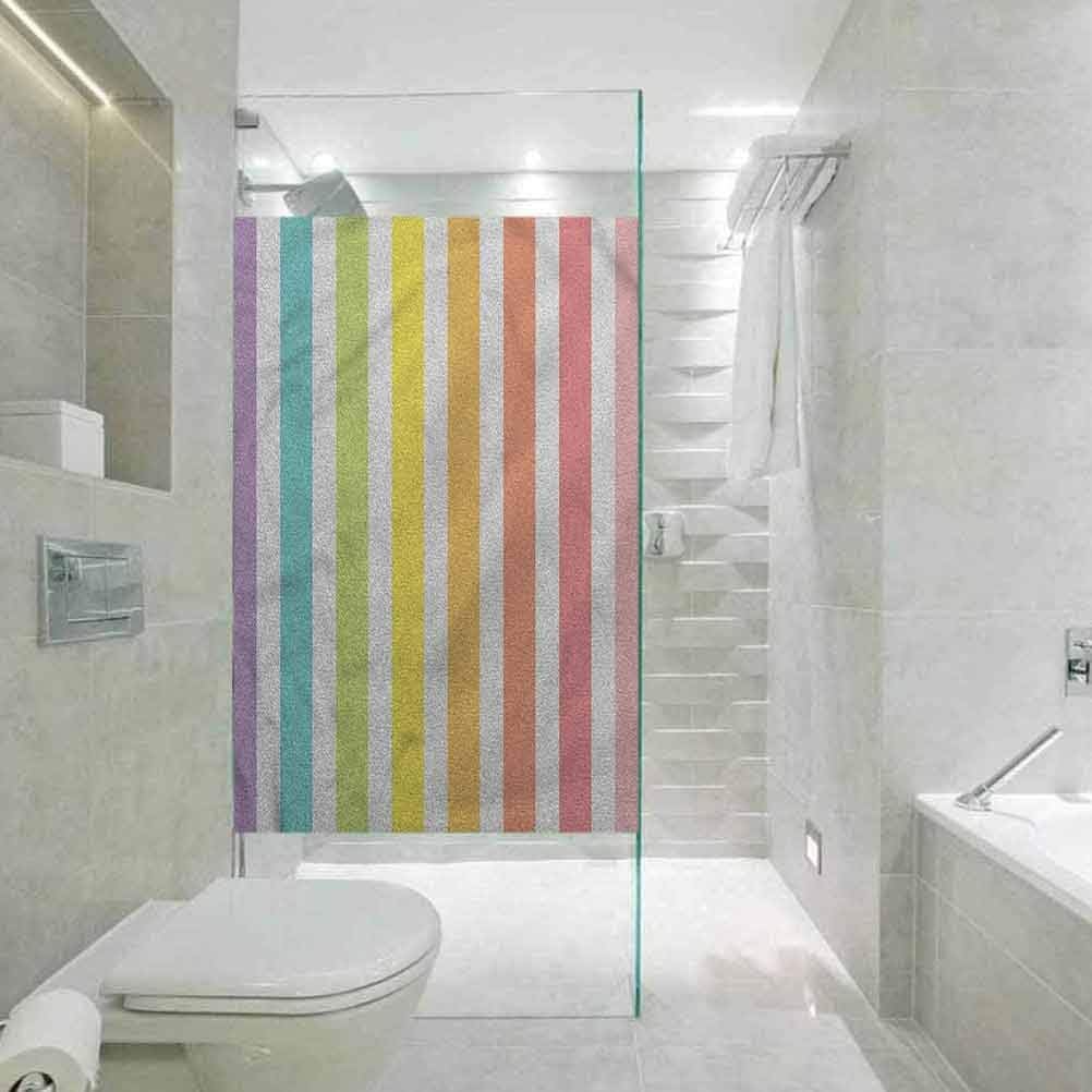 Adhesivo decorativo para ventana de baño con diseño de rayas de colores