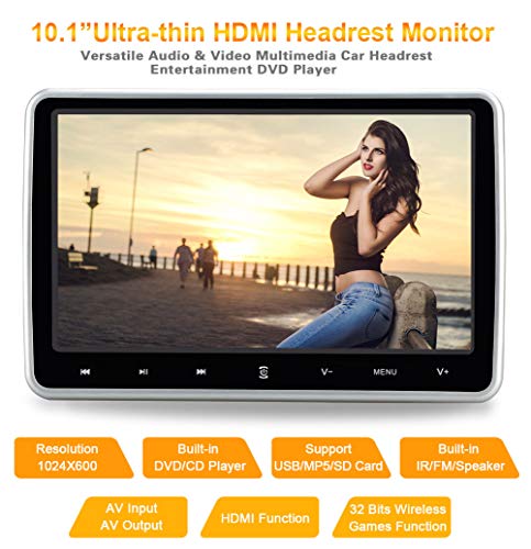 NOAUKA Refined Version 10.1" Car Headrest Video Player Portable Digital HD TFT LCD Headrest DVD Player Car Multimedia Wide Screen Display Player Headrest Monitor with HDMI and Remote Control