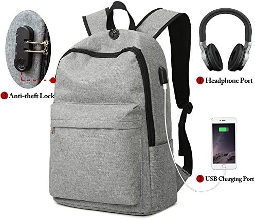 Laptop Backpack, Winblo Anti-theft Travel Laptop Backpack with USB Charging Port &amp; Headphone Port &amp; Lock School Bookbag for Men Women College Travel Backpack Fits Under 17 Inch Laptop