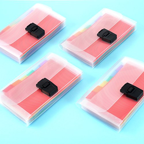 Mtlee 4 Pack Mini Document File A6 7.1 x 4.45 x 1.1 Inch Rainbow Expanding Folder 13 Pocket File Organizer 12 Labels Index - Thumbnail 4
