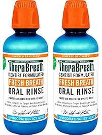 TheraBreath Dentist Formulated Fresh Breath Oral Rinse - Icy Mint Flavor, 16 Ounce (Pack of 2)