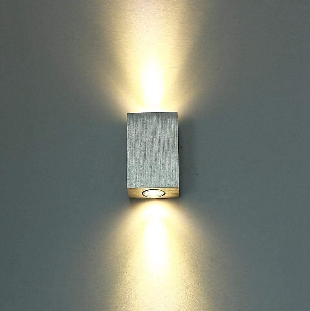 Lightess 6W LED Wall Light Indoor Modern Up and Down Wall Lights Aluminum Small Cube Wall Lamp for Bedroom Living Room Corridor, Warm White