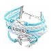 2015 New Fashion Vintage Love Nautical Anchor Silver Infinity Bracelet White Leather SkyBlue Rope