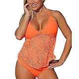 WOMEN'S BOUTIQUE Summer Mae Women's Lace Mesh Swimwear Two Piece Halter Tankini Top & Bottom