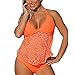 Summer Mae Women's Lace Mesh Swimwear Two Piece Halter Tankini Top & Bottom