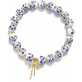 Beads Bow Charm Bracelet for Women, Flower Vintage Handmade Bracelet Stretch Beaded Dainty Romantic Jewelry Gifts Valentines Day Gift