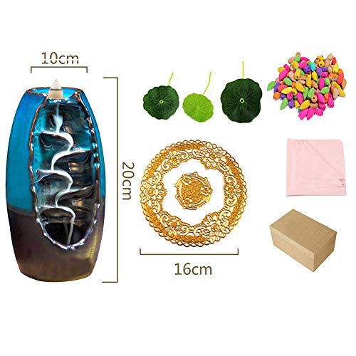 XinXu Incense Burner, Backflow Waterfall Incense Burner, Home Decor Aromatherapy Ornament Incense Cones,Cushion, Artificial Lotus Leaf