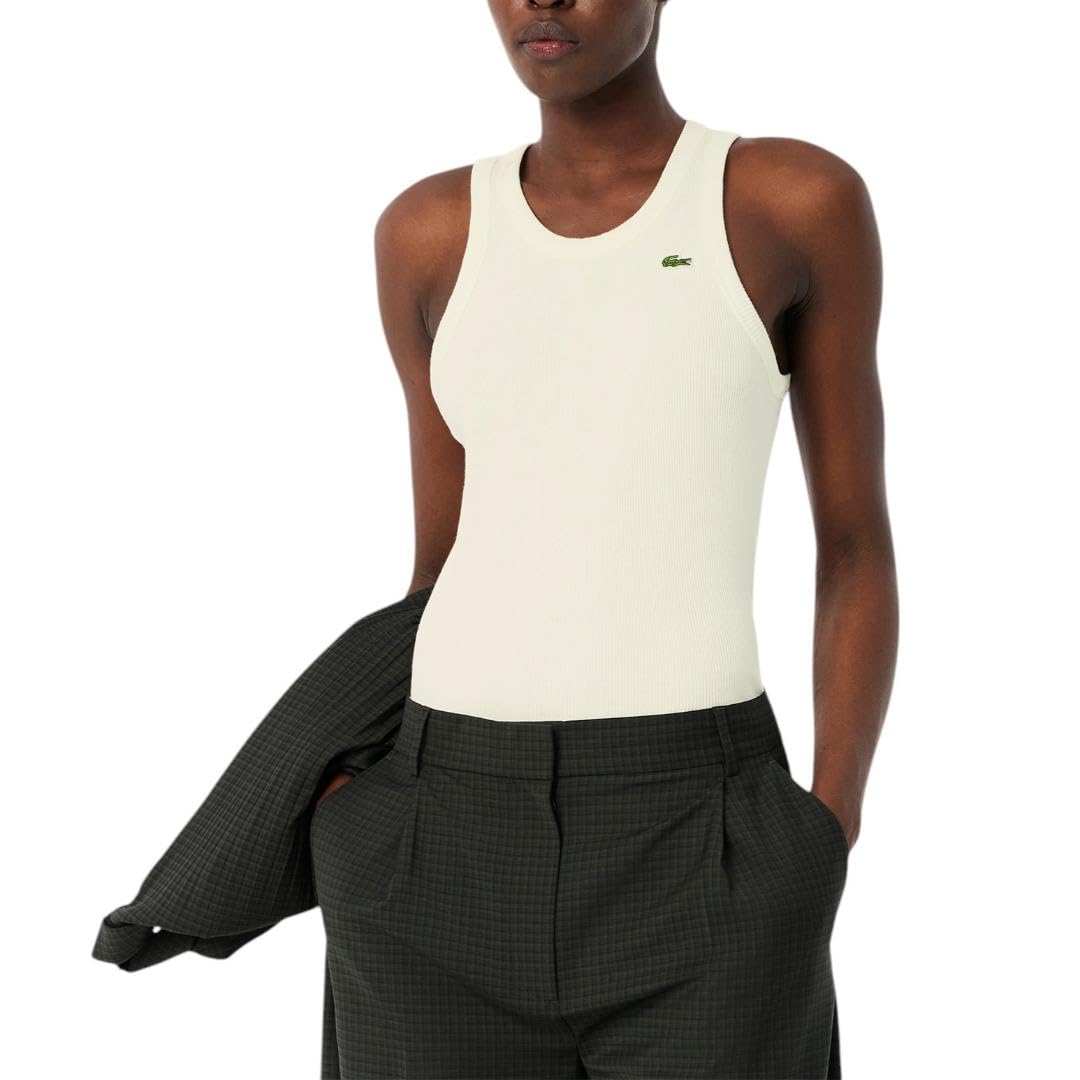 Lacoste Women’s Slim Fit Cotton Tank Top, Flour, 10