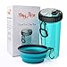 Dog Water Bottle with Bowl SANGYM Travel Portable 2-in-1 Dog Mug and Food Container with Collapsible Dog Bowl