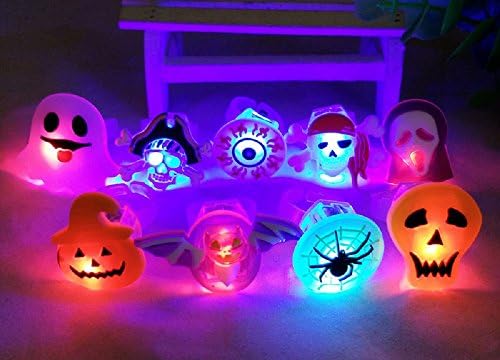 Ellelove Halloween LED Finger Lights For Kids and Adults Party Favor Pumpkin Skull Ghost Eye Light Up Novelty Flashing Rings Toy Gifts- 8 pc