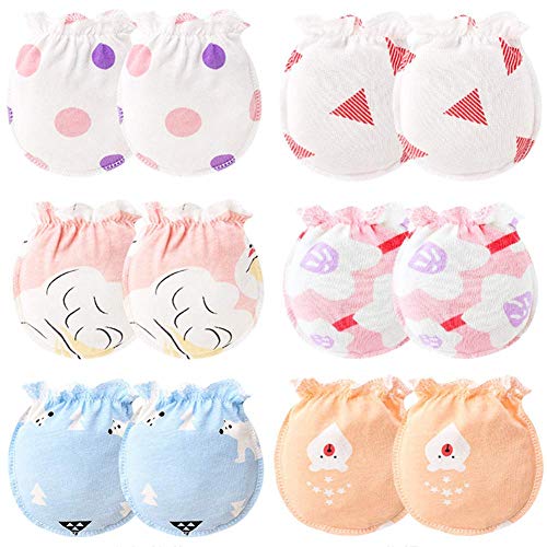 Adeimoo Baby Cotton Gloves Newborn Infant Toddler No Scratch Mittens (6 pair E)