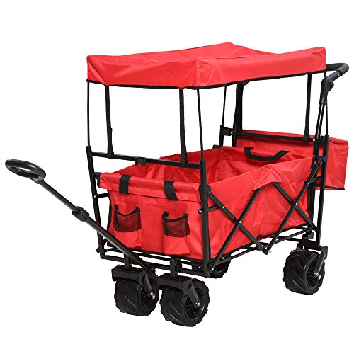 DURHAND Collapsible Folding Garden Utility Cart Wagon with Adjustable