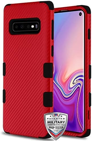 iHeartGlitter - for Samsung Galaxy S10 Red Cyber Carbon Fiber Grip Cover Phone Case [ONLY S10 Model]