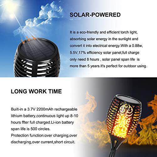 FUDESY 4-Pack Solar Torch Lights,Flickering Flames Lamp LED Outdoor Spotlights Landscape Decoration Lighting Dancing Flame Auto On/Off Dusk to Dawn Security Torches Light for Pathway Garden,FDS96PCS4