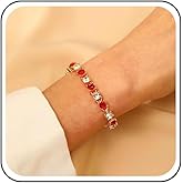 Yheakne Vintage Ruby Tennis Chain Bracelet Red Rhinestone Bracelet Gold Crystal Ruby Bracelets Sparkly Wedding Bridal Bracelet Hand Chain Jewelry for Women