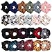 Pack of 24 Chiffon Flower Hair Scrunchies,Velvet Colorful Hair Ties,Elastic Hair Bobbles for Ponytail Holder,Hair Accessories Ropes Scrunchie for Women Mixcolor Flower Printed Solid Color