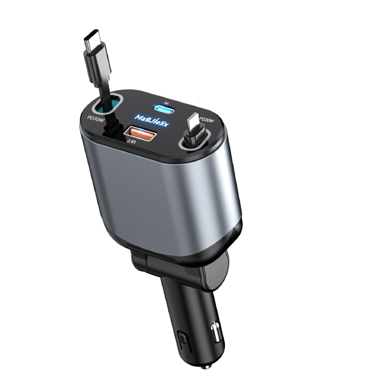 MAGJIEYX Retractable Car Charger, 100W Cigarette Lighter USB Adapter with Dual USB-i Cables & USB C/A Port Fast Charging for iPhone 16 15 14 13 12 Pro Max Plus iPad AirPods Galaxy Car Accessories