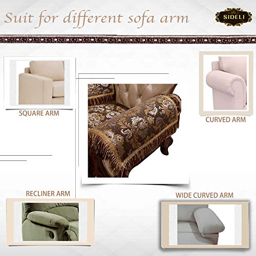 Sideli Luxury Chenille Jacquard Armrest Cover for Chair Couch Sofa Anti-Slip Furniture Protector(2pc-20x24-sofa arm Cover,Dark Green)