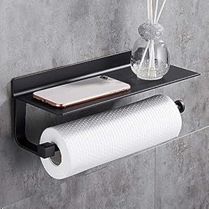 Hoomtaook keukenrolhouder zwart rolhouder wandrolhouder voor keukenpapier zonder boren, aluminium, matte afwerking…