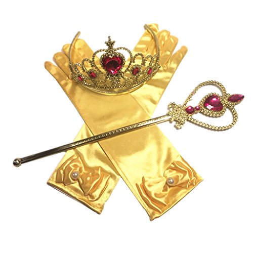 Princess Cosplay Dress up Accessorries Grils Costume Crown, Wand, Gloves valued Pack-Gold