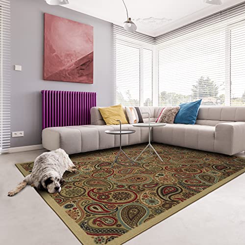 Machine Washable Paisley Design NonSlip Rubberback 5x7 Traditional