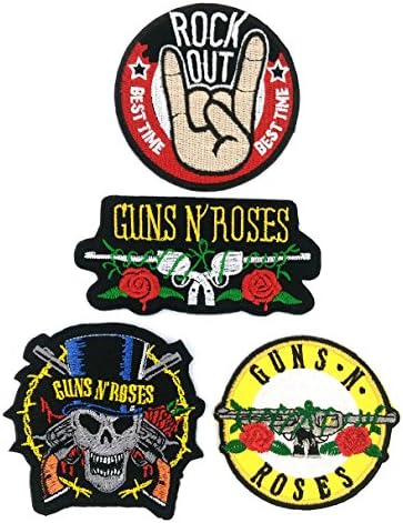 Set_ROCK022 - 3 Pcs Guns n Roses Rock band and 1 Pcs Rock Out Patch (Total 4 Pcs Heavy Metal Applique Embroidered Patches)