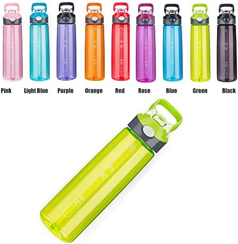 Leak Proof Water Bottle with Straw,Genjia Premium Portable BPA Free Wide Mounth Sport Water Bottle Light Weight Press-to-Release Flip Straw Top for Kids,Gymnast,Sports (700ml / 24oz, Green)