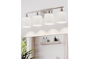 Sailstar Brushed Nickel Bathroom Vanity Light Fixtures, Modern, 4-Light, Wall Mounted, E26 Standard Sockets, Easy Installation, 24 Month Replacement Promise