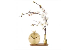 WUrnschmidt Floral Art Brass Mantel Clock - Elegant Silent Table Clock with Flower Design, Vintage Home Decor for Living Room, Luxury Solid Brass Decorative Clock