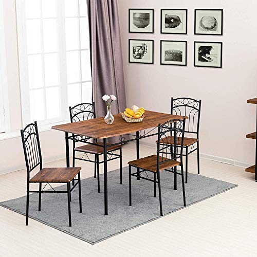 Mecor 5 Piece Dining Table Set, Vintage Wood Tabletop Kitchen Table w