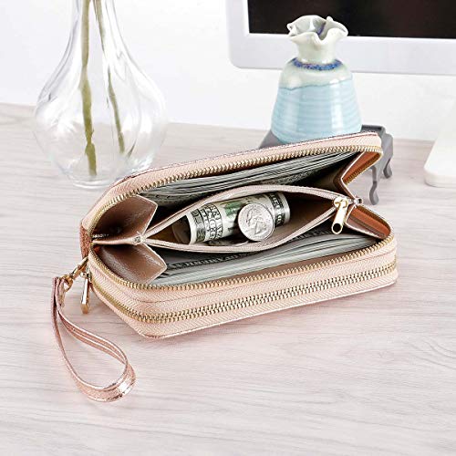 KAMO Wallet for Women Zip Around Phone Wallet Wristlet Travel Long Purse for Women Lady Girl 6.9×3.5（Double Zipper） - Thumbnail 3