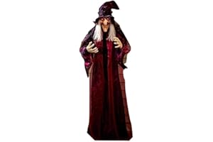 KNL STORE Life Size Hanging Talking Witch - Animated Halloween Witch with Sound Activation and Red Eyes for Outdoor & Indoor Decor - Old, Spooky and Scary Flying Animatronic Witch for Halloween Decorations