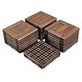 Yaheetech 27PCS Deck Tiles Interlocking Wood Composite Decking Flooring Patio Pavers Tiles Solid Wood and Plastic Indoor Outdoor 12 x 12" Brown