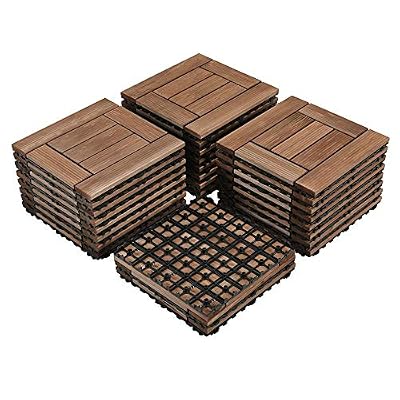 Yaheetech 27PCS Deck Tiles Interlocking Wood Composite Decking Flooring Patio Pavers Tiles Solid Wood and Plastic Indoor Outdoor 12 x 12" Brown