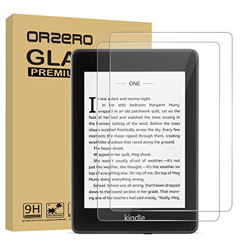 (2 Pack) Orzero Only For All New Kindle Paperwhite 10th Generation 2018 Tempered Glass Screen Protector, 9 Hardness HD Anti-Scratch Anti-Glare Bubble-Free Full-Coverage (2.5D Arc Edges) Clear Shield with Easy Installation (Lifetime Replacement)