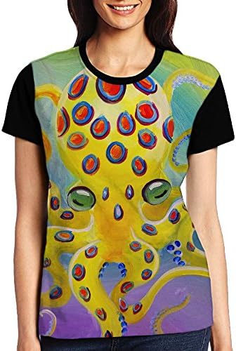 K321dsh21 Blue-Ringed Octopus Women's Round Tee Short Sleeved T-Shirt Casual Tops 3D Print L