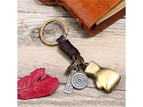 Huasen Car Keychain, Leather Boxing Gloves Keyring Personalised Best Friend Mini Gift Keychain Novelty Vintage Cute Friendship Key Ring for Women and Men_Ancient Gold+Brown for Gift