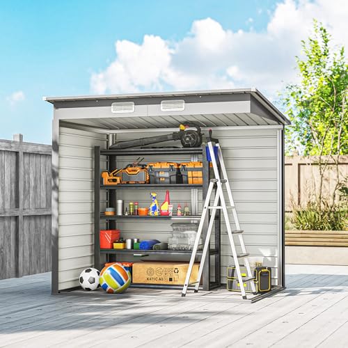 Outsunny 6' x 4' Outdoor Storage Shed, Easy to Assemble Galvanized Metal Garden Shed, Waterproof Tool Shed with Lockable Door and 2 Vents for Backyard, Lawn, Patio, Light Grey