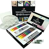 Art Kit with Watercolor and Acrylic Paint Set by AEM Hi Arts - 12 Professional Quality Liquid Watercolor Paints, 12 Premium Quality Acrylic Paint Tubes - Perfect for Artists, Students & Beginners