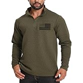 H HYFOL Men's USA Flag Graphic Pullover Waffle 1/4 Zip Stand Collar American Patriotic Sweatshirts