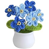 MofivKce Handmade Crochet Forget-Me-Not Artificial Flowers - No Maintenance Potted Plants for Home Decor, Wedding & Birthday Gifts (Gradient Blue)