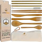 Bamboo Utensils Natural Cutlery Set - Reusable Wooden Utensil Set to Reduce Plastic to Zero Waste - Portable Flatware Set as an Eco-Friendly Alternative to Disposable Cutlery - 10 Pieces with Case