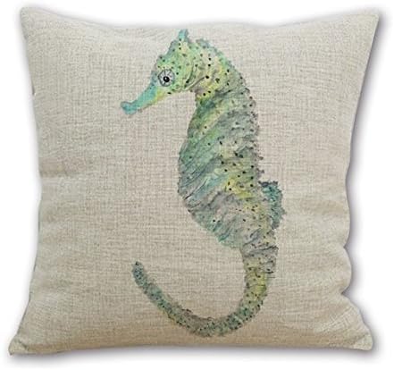 GraebnerSaleStore 18X 18inch Pastoral Style Cotton Linen Decorative Throw Pillow Cover Cushion Case Watercolor seahorse H:664