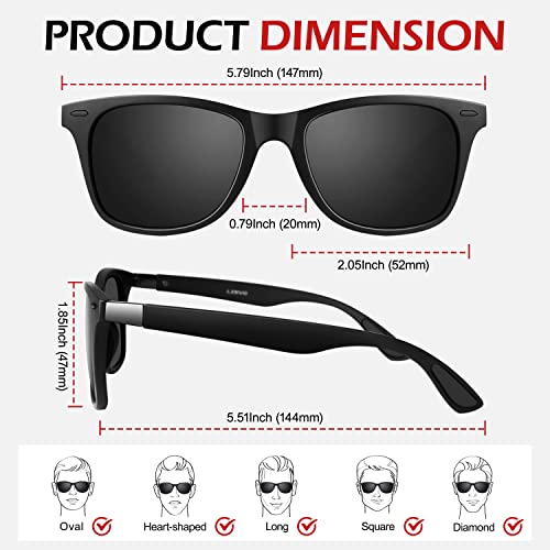 LINVO Sunglasses Men Women Polarized Lightweight TR90 Classic Rectangle 100% UV400 Protection Driving Fishing Glasses