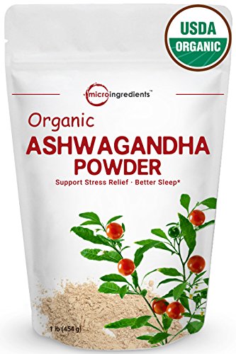 Micro Ingredients USDA Organic Ashwagandha Root Powder, 1 Pound, Adaptogenic Ayurvedic Herbal Supplements That Promotes Vitality & Strength - Support for Stress-free Living. Vegan Friendly !