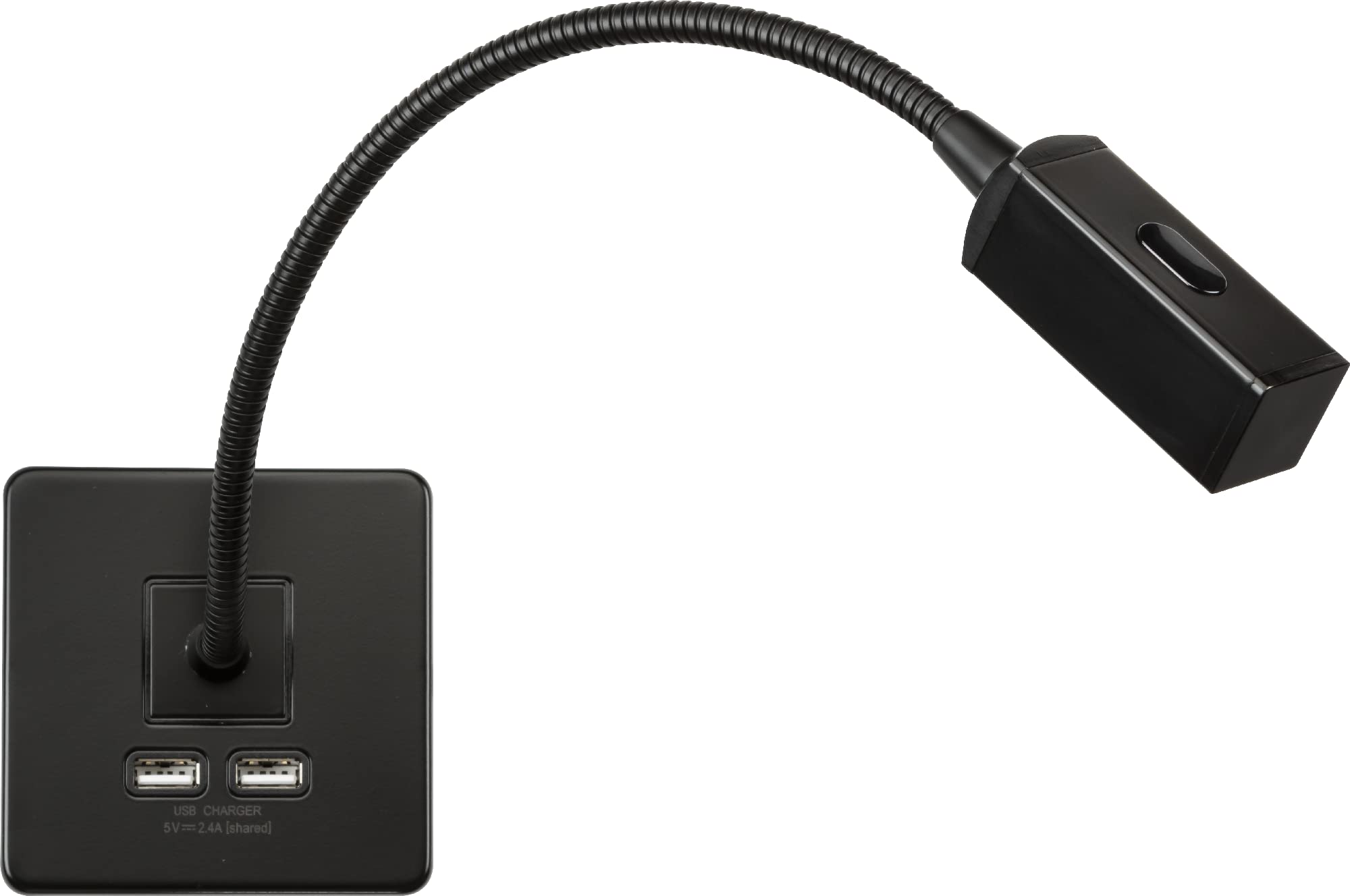 Knightsbridge Screwless Reading Light with Dual USB Charger - Matt Black — image 1