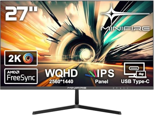 Minifire 27 Zoll Monitor WQHD(2560x1440), IPS, 1ms, FreeSync, 100% sRGB, 75Hz, ltradünner Rahmen, HDMI DP, USB-C Ports, 2 Jahre Garantie -Schwarz thumbnail 1