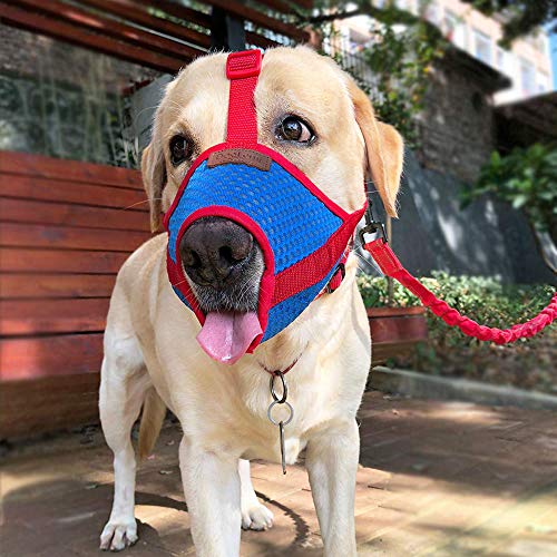 HanDingSM Dog Muzzle,Anti-Biting Secure Fit Breathable Nylon Dog Muzzle Mouth Cover,Anti-Barking Licking Adjustable Air Mesh Pet Muzzle for Small Medium Large Dogs (L) - Thumbnail 5
