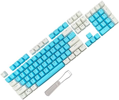 PBT Backlit Keycaps 104 Keys Cherry Mx Blue Switches Key Caps with Keycaps Puller for DIY Mechanical Keyboard (White Blue)